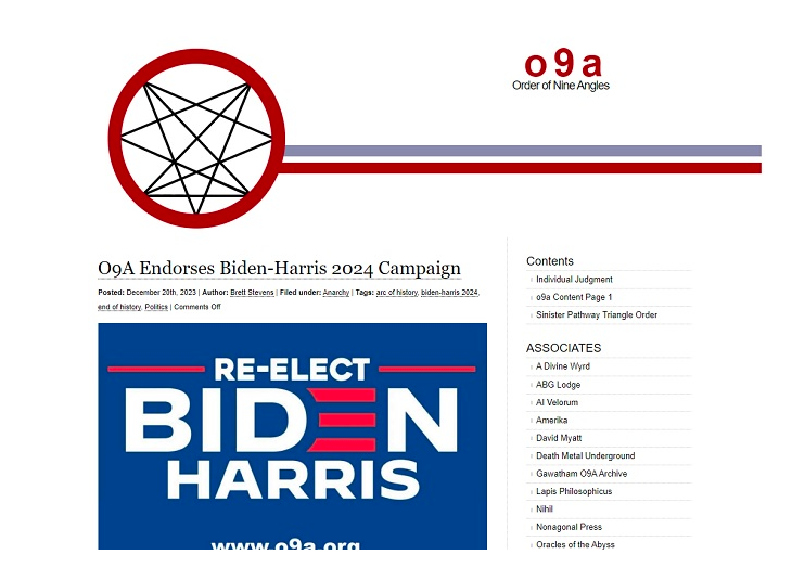 Satanic Terrorist Cult Makes 2024 Endorsement: ‘Only Biden-Harris Can Bring About End of History’