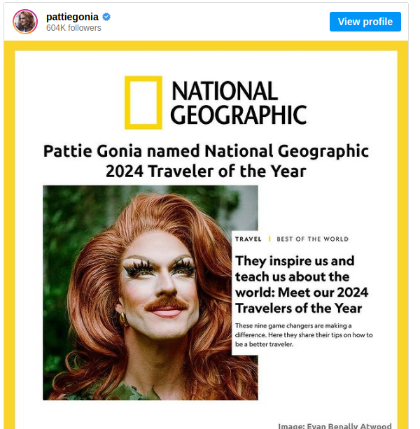 National Geographic names drag queen Pattie Gonia in their ‘Travelers of the Year 2024’ list