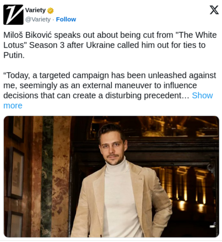 Popular HBO Series ‘The White Lotus’ Drops Miloš Biković After Ukrainian Govt Complained About His Political Views