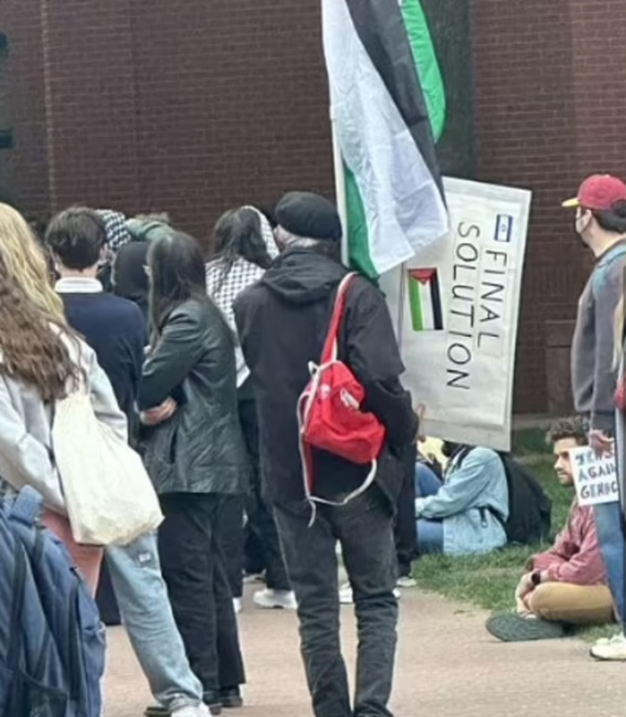 Emory economics lecturer screams ‘I’m a professor’ as Georgia cops shove her face on concrete at anti-Israel camp – as abhorrent Nazi banner calling for FINAL SOLUTION is raised at GWU