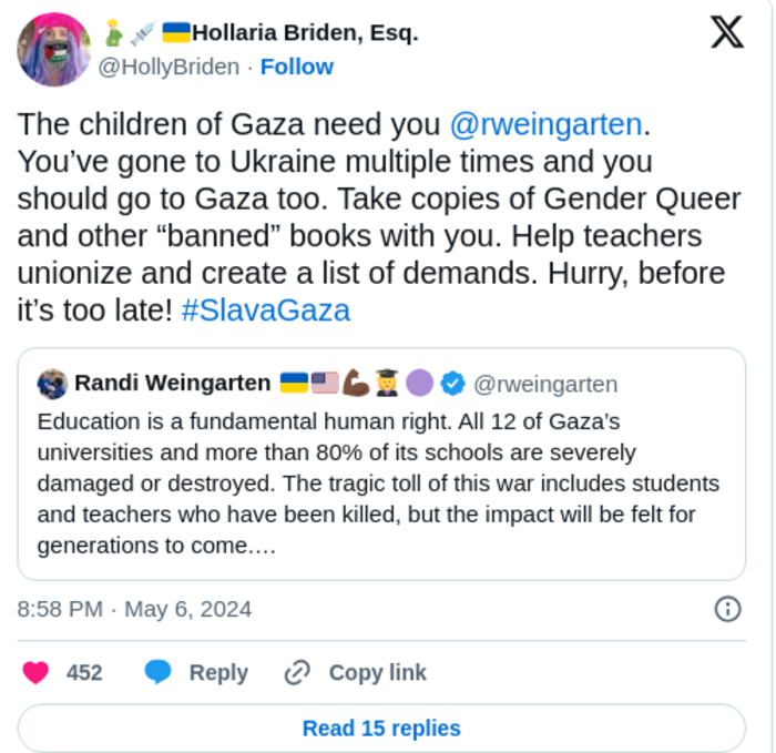 Randi Weingarten Horrified by School Closures – In Gaza